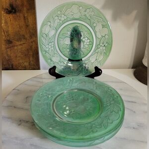 Vintage Consolidated Green Glass Salad Plate, Set Of 4